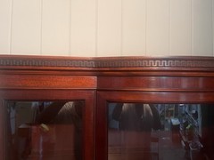 Vintage 1950s Drexel New Travis Court Mahogany Bow FrontChina Cabinet Hutch