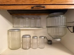 Sellers Antique Oak Hoosier Cabinet, Built-in Flour Sifter, Glass Sugar & Spice