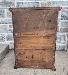 Antique Red Painted Oak 3 Drawer Country Hardware Store Display Cabinet, Mirror