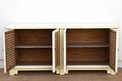 74″ Long Lattice Sideboard in Cream & Wood Storage Cabinet Farmhouse Coastal
