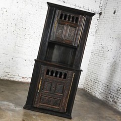 Vintage Spanish Colonial Revival Style Oak Cupboard Hutch Cabinet or Dry Bar