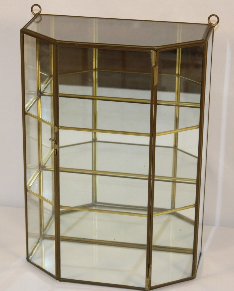 Vintage 3-Tier Brass Glass Mirrored Curio Cabinet Hanging Tabletop Display 14×10