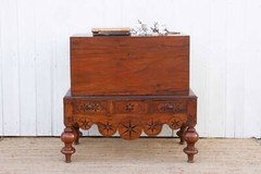 Antique Dutch Colonial Campaign Trunk on Stand