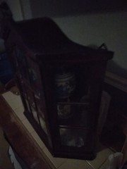 Antique Wood Wall Mountable 3 shelf Curio Cabinet With Glass Windows