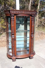 Victorian Heavily Carved Tiger Oak Bow Front China Display Cabinet Horner Flint
