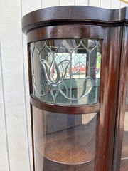 66903 Antique Leaded Glass Oak Bow Front China Cabinet