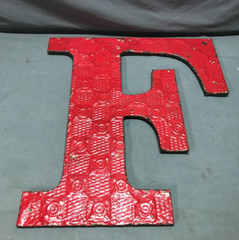Decorative Salvage Large Tin Ceiling 24″ Red Metal F VTG Letter Old 311-25B