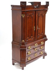 Dutch Miniature Cabinet 3 Drawer, 2 Door w/ Fitted Interior Circa 1820